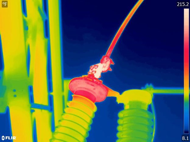 Infrared image of electrical equipment showing a hot connection