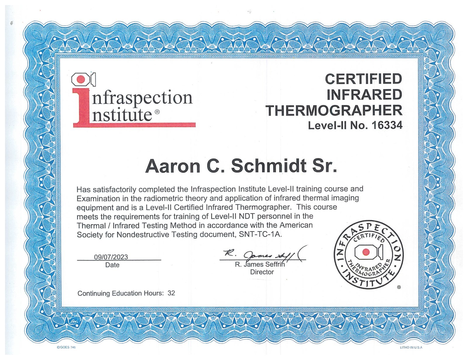 Infrared thermography certification credential